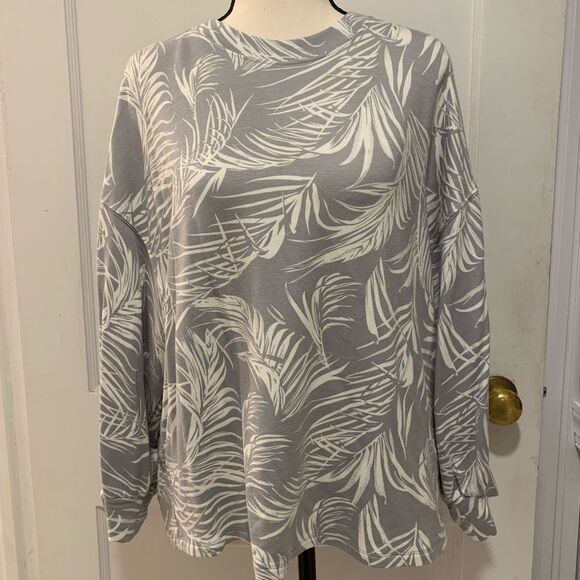 Rachel Zoe | gray palm leaf long sleeve top size medium - Picture 3 of 6